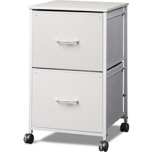 DEVAISE 2 Drawer Mobile File Cabinet, Rolling Printer Stand with Open Storage Shelf, Fabric Vertical Filing Cabinet fits A4 or Letter Size for Home Office, White