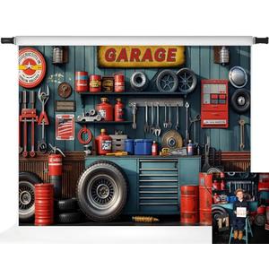 Kate Garage Tools Photo Backdrop Retro Mechanic Workshop Wall Art Background for Automotive Men Boys Photography Studio Props, 7x5ft
