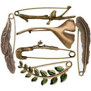 6PCS Extra Large Decorative Fashion Safety Pins for Clothing Giant Retro Sweater Lapel Pins  Vintage Brooch Pins for Women (Bronze)