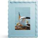 8x10 Picture Frame with Mat for 5x7, Wavy Edge Wooden Real Glass Photo Frame for Tabletop and Wall Hanging, Blue, 1 Pack