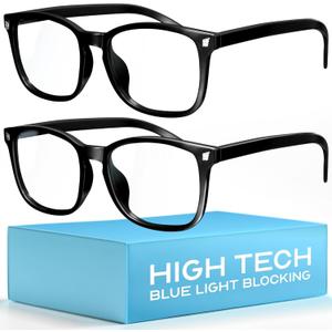 livho High Tech Blue Light Glasses - Advanced 99% Blue Light Blocking Computer Glasses - Anti Eyestrain & UV Glare Protection (*B11 Light Black X 2)