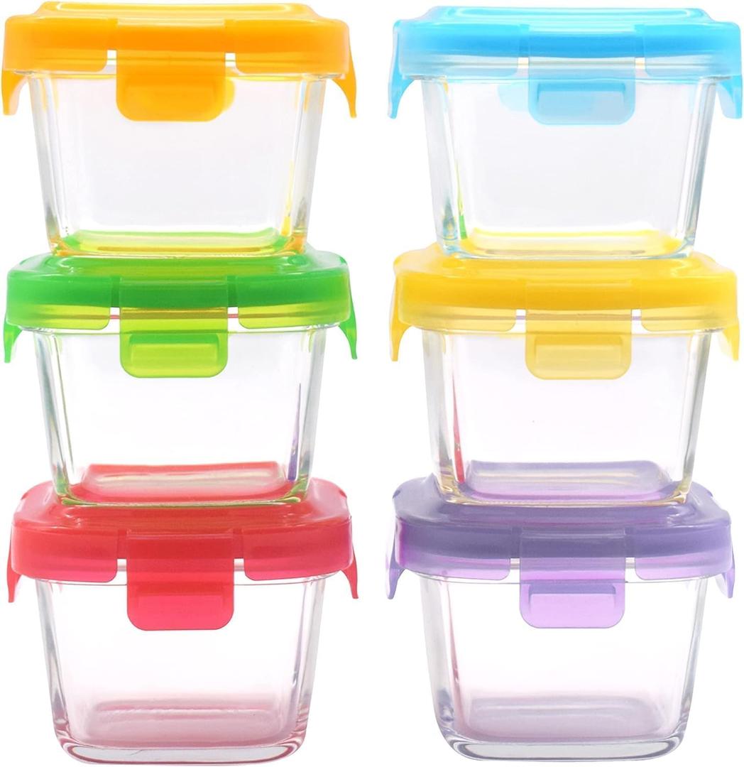 ARSUK Square 5OZ Glass Food Storage Containers with Airtight BPA-Free Lids 6 Pack, Small Glass Freezer Containers for Sauce, Sides, Meal Prep - Reusable & Dishwasher Microwave Fridge Freezer Safe