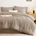 CozyLux Full Size Comforter Sets with Sheets 7 Pieces, Khaki Seersucker Bed in a Bag Textured Luxury Soft Bedding Sets with Down Alternative Comforter, Sheets, Pillowcases & Shams for All Season