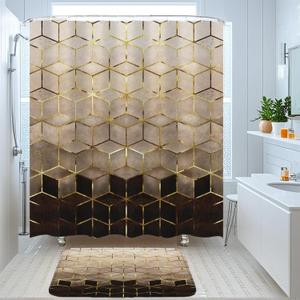 4PCS Bathroom Shower Curtain Sets, Bathroom Curtains Shower Set Include Waterproof Shower Curtain Non-Slip Rug Toilet Lid Cover Bath Mat and 12 Hooks (Grayish Brown)