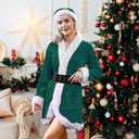Sureio 4 Pcs Mrs Santa Claus Costume Women Christmas Dress Suit Cosplay Velvet Outfit with Belt Hat Striped Tights Elf Ears