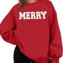 FASHGL Christmas Sequins Sweatshirts Women Merry Glitter Patch Crewneck Sweater Xmas Long Sleeve Pullover Top (Red, S)