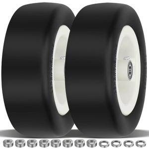4 Pcs 13x5.00-6 Flat Free Tire and Wheel with Reinforced Rim and 3/4" Chrome Steel Bearings, 13x5x6 Lawn Mower Tires for Residential and Commercial, Zero Turn Mower Front Tires, 4.2"-6.2" Centered Hub (3/4 Precision Bearings, White)