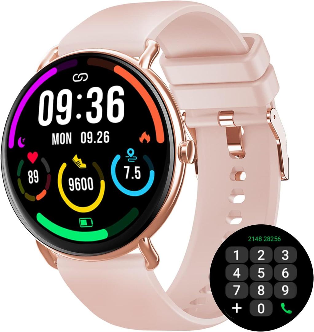 AMOLED Smart Watch (Answer/Make Call) for Women, With/Without Phone Mode, 1.43" Round Fitness Watch, Body Temperature Thermometer, Heart Rate, SpO2, Sleep Monitor, 7-10 Days Battery, Pink