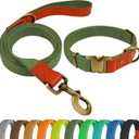 Nylon Dog Collar and Leash Set Durable - Adjustable with a Secure Fastening, Comfortable and Long - Lasting, Ideal for Walking, Training, and Outdoor, Green, XL