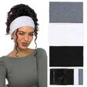 Huachi Wide Headbands: Boho Elastic Non-Slip Thick Stretchy Headbands for Women's Workout, Running, and Active Wear (Color Set 1: Black, white, light gray)