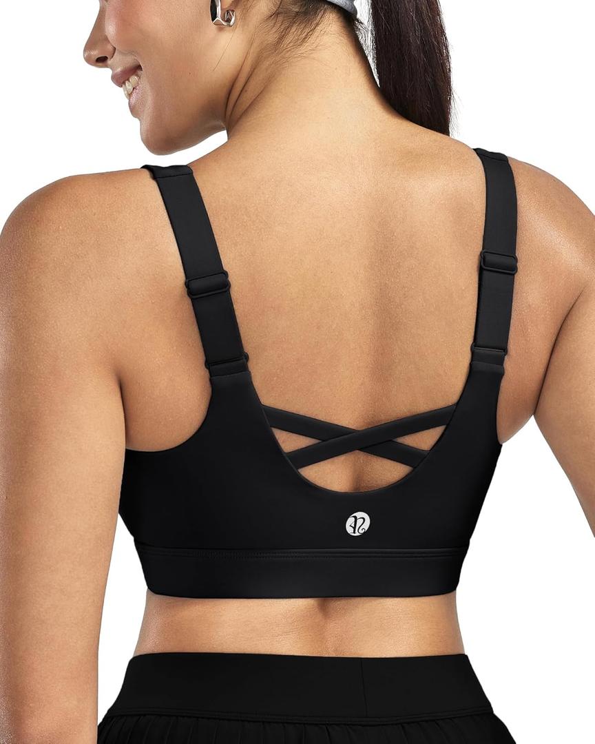 RUNNING GIRL Sports Bras for Women High Support, Adjustable Straps High Impact Sports Bras with Sewn in Pads Workout Bra (Large, Black)