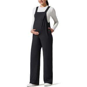 G4Free ShiftReady Maternity Overalls Adjustable Strap Overalls Pregnancy Jumpsuits Wide Leg Pants with Pockets (Medium, Black)