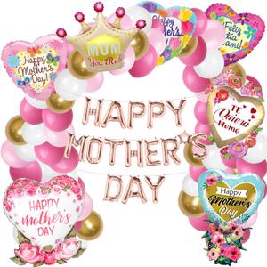 Mother's Day Balloon Garland Arch Kit with Foil Balloons Set, Happy Mothers Day Foil Balloons Banner for Best Mom Ever Mothers Day Party Decoration Supplies