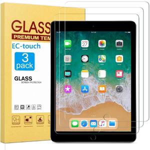 [3 Pack] Screen Protector for iPad 9.7 inch, iPad Air 1/2 - 9H Hard Tempered Glass, Bubble-Free, Anti-Scratch