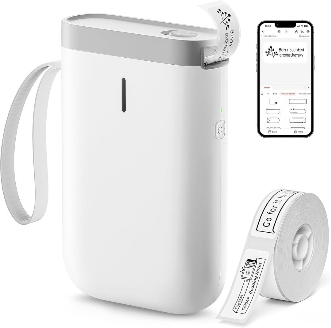 DEEPIN Label Maker Machine Portable Bluetooth Label Maker with Tape, Thermal Label Printer Multiple Templates for Phone, Mini Label Sticker Printer for Business Office Organization (Grey)