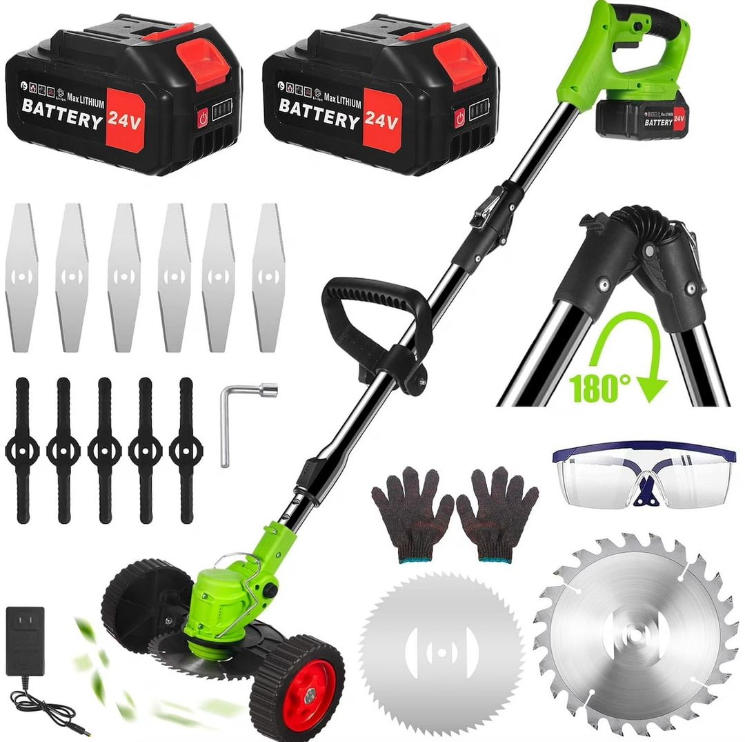 Onemayship Foldable Brush Cutter Cordless Weed Wacker Electric Weed Eater with 2 Large Capacity Batteries &13 Blade for Lawn Garden Yard