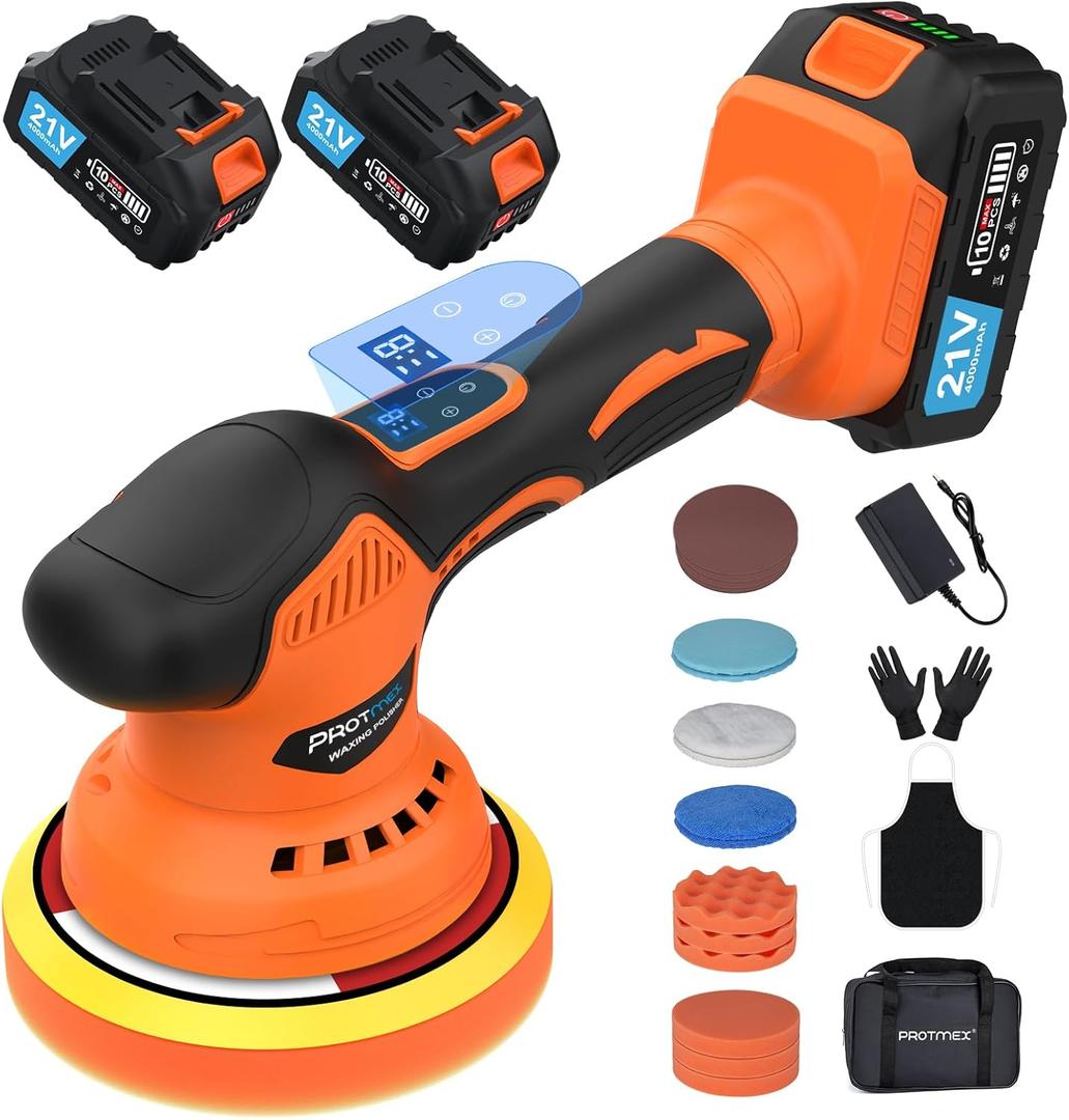 Cordless Car Buffer Polisher, Car Polishing Kit with 21V 2 X 4.0Ah Batteries, Orbital Eccentric Buffers with 8 Variable Speed Up to 6000 RPM, 8IN Touchscreen Buffer for Car Detailing/Scratch Removing