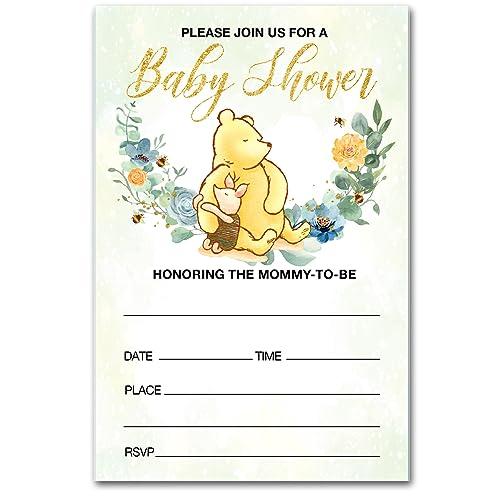 Winnie the Pooh Baby Shower Party Invitations Floral Pooh Bear Baby Shower Party Invites (20 Cards with Envelopes)