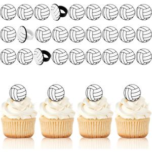 Honeydak 48 Pcs Black Volleyball Cupcake Rings Toppers Decoration Sport Ball Theme Cupcake Picks Cake Decoration for Sport Baby Shower Birthday Party Cake Supplies