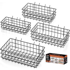 HORUSDY Peg Board Bins and Baskets | 4 Pack | Square Style 4 Size Pegboard Baskets and Pegboard Bins for Organize Workbenches, Accessories