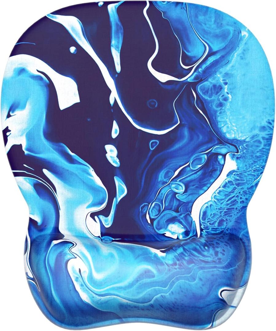 MROCO Ergonomic Mouse Pad with Gel Wrist Rest, Smooth Wrist Support Surface, Non-Slip PU Base for Pain Relief, Comfortable Mousepad for Computer, Laptop, Office & Home, 9.4 x 8.1 in, Blue Waves