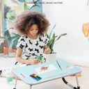FISYOD Foldable Laptop Table, Portable Lap Desk Bed Table Tray, Laptop Stand with Cup Holder & Tablet Slot & Lifting Handle for Working Writing Drawing & Eating (Blue)