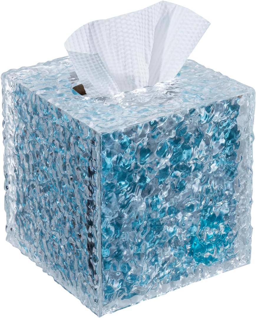 MyGift Modern Ripple Texture Premium Clear Acrylic Cube Facial Tissue Holder with Open Bottom, Decorative Transparent Wavy Square Box Cover for Bathroom Face Tissues