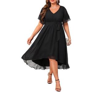 Talisea Plus Size Dresses Wedding Guest - Formal Cocktail Chiffon V Neck Short Sleeve High Low Dress Curvy Women Size 20W