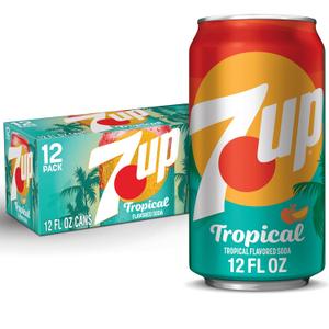 7UP Tropical Soda, 12 fl oz cans, 12 pack, BBD 03/30/2026