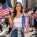 40oz American Flag Insulated Tumbler with Handle, Red White & Blue | Stainless Steel, Leakproof, Travel Mug, with lid and straw,for Work, Travel (EXP 11/28/35)