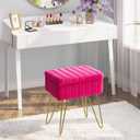 Greenstell Vanity Stool Chair Faux Fur with Storage, 15.7"L x 11.8"W x 19.4"H Soft Ottoman 4 Metal Legs with Anti-Slip Feet, Furry Padded Seat, Modern Multifunctional Chairs for Makeup, Bedroom,Rose