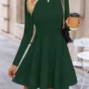 ZESICA Womens Long Sleeve Mini Dress 2026 Fall Crewneck Pleated Babydoll A Line Flowy Wedding Party Short Dresses (Green, L)