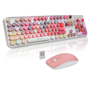 FOPETT Wireless Keyboard and Mouse Sets,Reliable 2.4 GHz Connectivity for PC,Laptop,Smart TV and More (White Colorful)