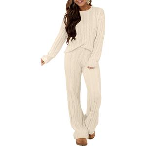 ANRABESS Women's Fuzzy Fleece Pajama Set 2 Piece Outfits Lounge Knit Oversized Sweater Pj Sets 2025 Fall Winter Loungewear (Beige), S ANRABESS Women's Fuzzy Fleece Pajama Set 2 Piece Outfits Lounge Knit Oversized Sweater Pj Sets 2025 Fall Winter Loungewear (Beige), S