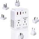 2000W Voltage Converter US to Europe for Hair Dryers, 7-in-1 220V to 110V Converter for European Travel with 3 AC/2 USBA/2 USBC Ports (PD20W), European Travel Adapter (White)