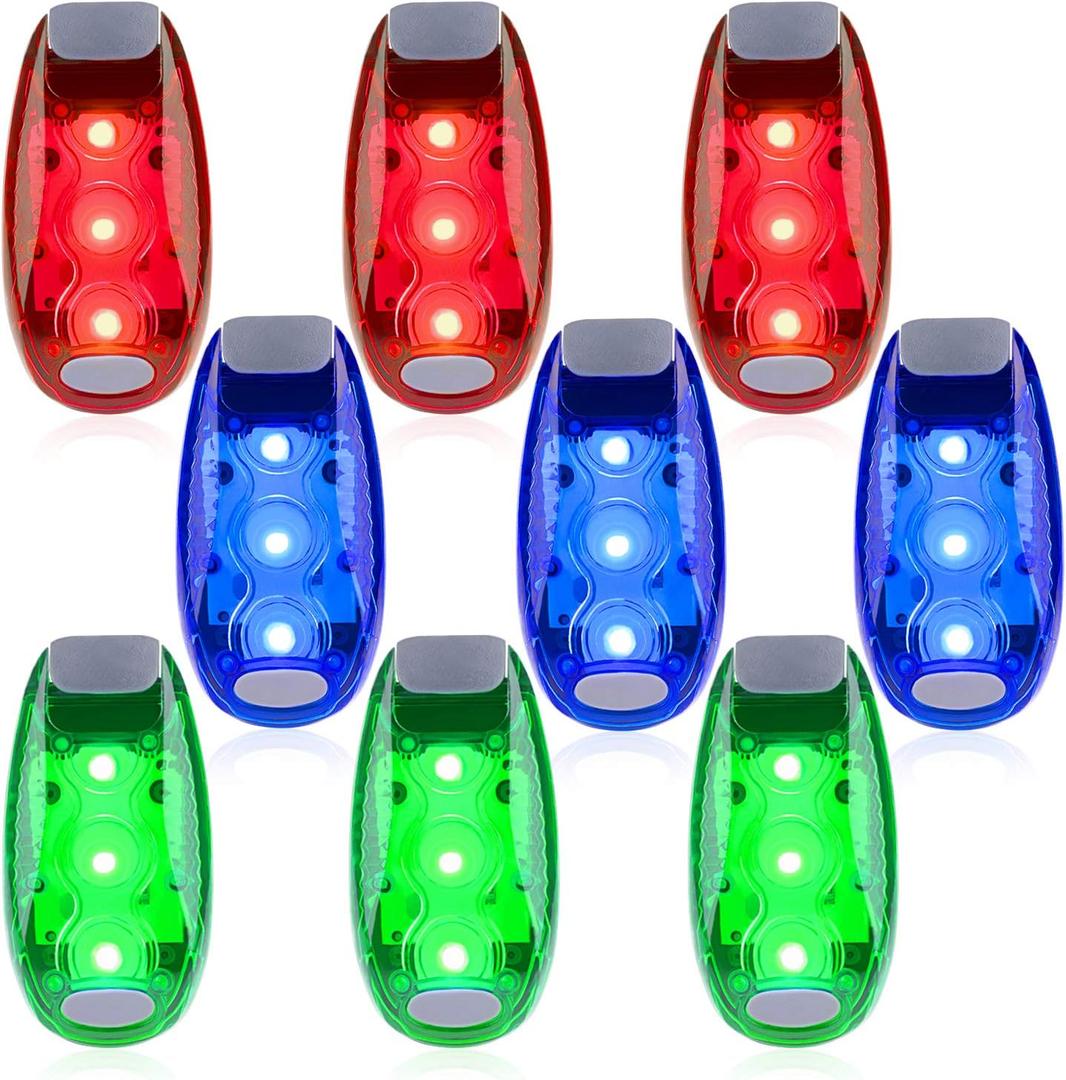 9 Pack Led Safety Light, Safety Light, High Visibility Strobe Running Lights Used for Bicycle, Walking Etc. Clip-On Running Lights Clip to Clothes Strap to Wrist, Bike Or Anywhere(Red/Blue/Green)