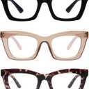 AMOMOMA 3 Pack Trendy Oversized Blue Light Stylish Readers for Women,Retro Square Cute Sturdy Computer Womens Reading Glasses AM6042 Black+Brown+Purple Tortoise 1.5
