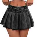 MakeMeChic Women's Pleated Denim Skirt Low Waist Raw Hem A Line Zipper Mini Jean Skirt