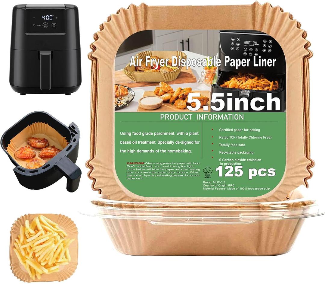 2 QT Air Fryer Liners for CHEFMAN 2 Qt Mini Air Fryer, Air Fryer Liners Disposable Small 2 qt 2.6qt, Small AirFryer Liners, DASH Air Fryer Liners (5.5 Inch Square)