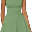 Kaximil Women's Ruffle Hem Boat Neck Mini Dress Sleeveless Ruched Corset Short Party Dresses (Medium, Pea Green)