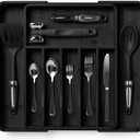SMIRLY Silverware Drawer Organizer – Bamboo Kitchen Drawer Organizer, Adjustable Utensil Holder and Cutlery Tray, Drawer Dividers for Flatware and Kitchen Utensils, Black 