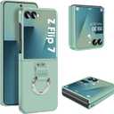 Z Flip 7 Case for Samsung Galaxy Z Flip7 5G, Ring Case for Women Silky Touch Slim Hard PC Matte Back Cover Ultra Thin Z Flip 7 Phone Case Anti-Scratch Protective Cases for Samsung Z Flip 7 5G (Mint)
