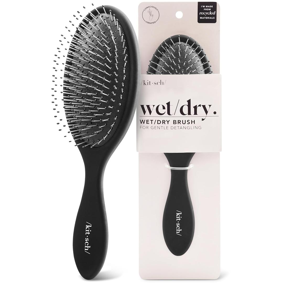 Kitsch Detangler Hair Brush for Wet and Dry Hair, Curly or Straight Hair, Detangling Brush with Flexible Hairbrush Bristles, Hair brushes for Women & Men, Adults & Kids, for Shower & Travel - Black (1 Count (Pack of 1))