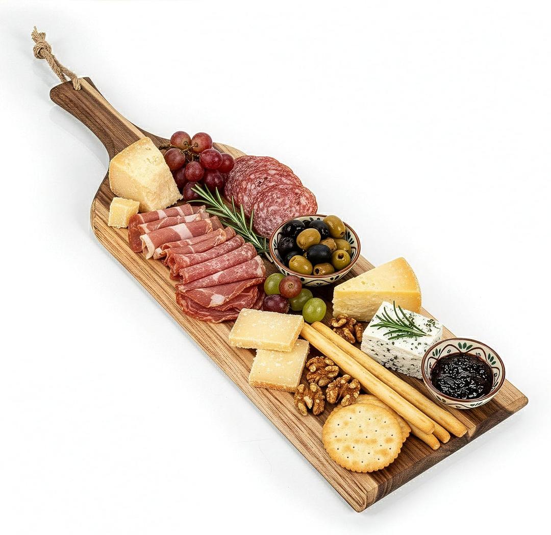PICNIC TIME Artisan 24" Acacia Charcuterie Board with Raw Wood Edge, Wooden Cutting Board with Handle, All-Purpose Serving Platter, Decorative and Reversible Serving Plank (Acacia Wood)