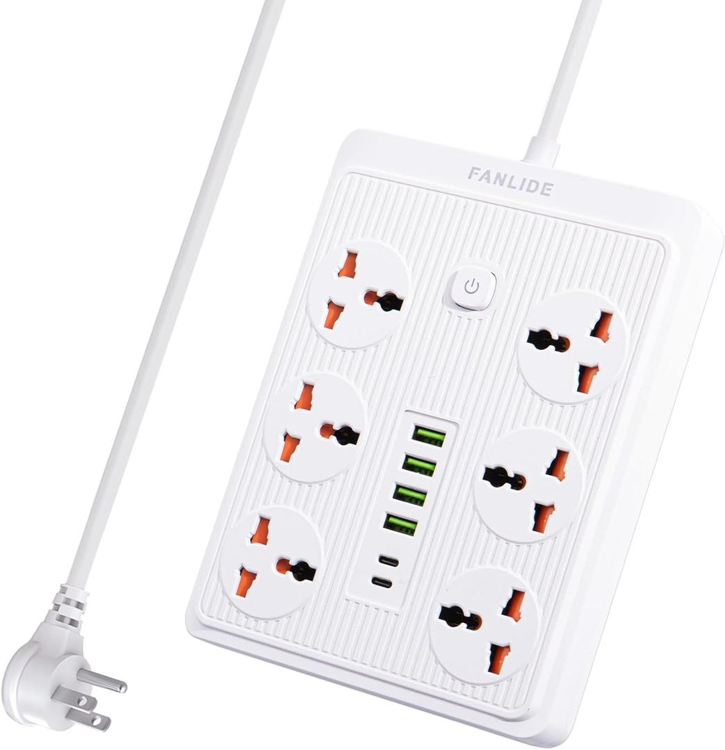 Power Strip with 45 Degree Plug and 10ft Long Cord, 6 Universal Socket, 13A 3000W Power Strip with Surge Protection, 6 USB Ports Desktop Charging Station(4 USB-A & 2 USB-C)
