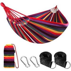 ANYOO Cotton Hammock Portable Camping Hammocks for Hanging Sturdy Garden Comfortable Fabric Hammock with Tree Straps Up to 660lbs with Travel Bag for Camping Outdoor/Indoor Patio Backyard