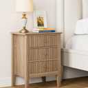 Fluted Nightstand, Farmhouse Night Stand with 3 Drawers, Mid Century Modern Side Accent Table,Bedside End Table for Bedroom, Living Room, Natural