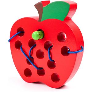 Kizh Wooden Lacing Apple Threading Toys Wood Block Puzzle Travel Game Montessori Early Learning Fine Motor Skills Educational Gift for 1 2 3 Years Old Toddlers Baby Kids
