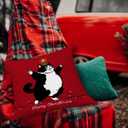 2 x Black and White Fat Cat Christmas Pillow Covers 18x18, Tuxedo Cat Gifts, Cats Lover Gifts, Red Merry Christmas Decorative Throw Pillow Covers for Bedroom Living Room Home (Color 21)