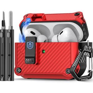 Pohgelan Compatible with AirPods Pro 2nd/1st Case,Magnetic Automatic Lock with Cleaning Kit,Compatible with Magsafe,Carbon Fiber Texture Cover -Red
